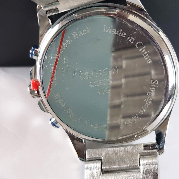 NEW!! Legion Mens Tachymeter Silver Watch & Necklace 62639 Stainless Steel Back - Picture 3 of 9